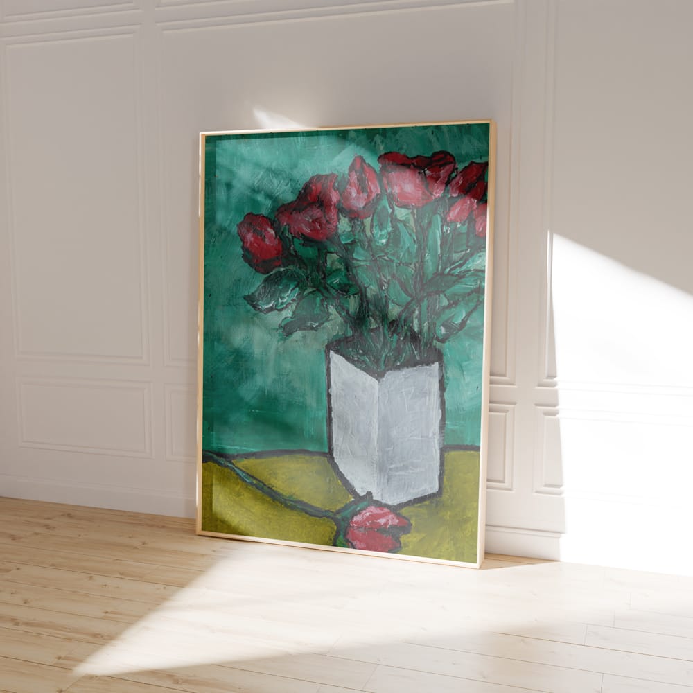 Roses In Square Vase