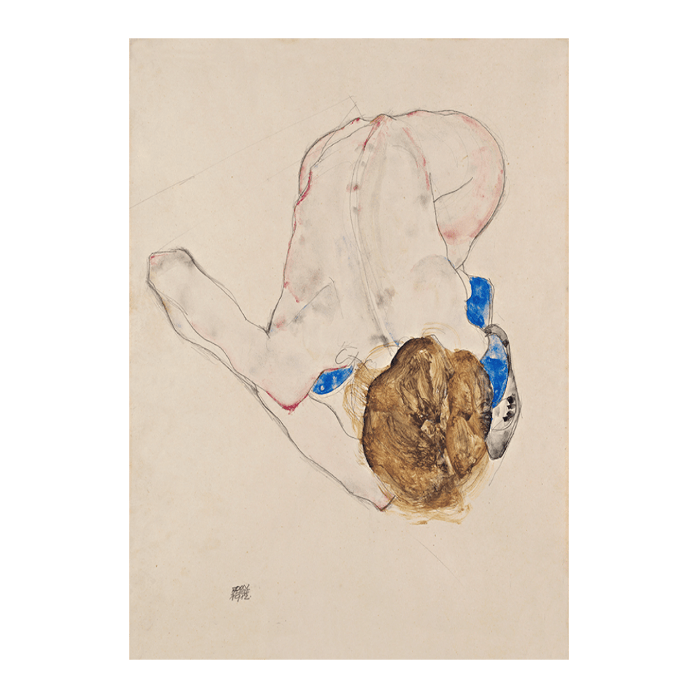 Egon Schiele: "Nude with Blue Stockings, Bending Forward" (1912)