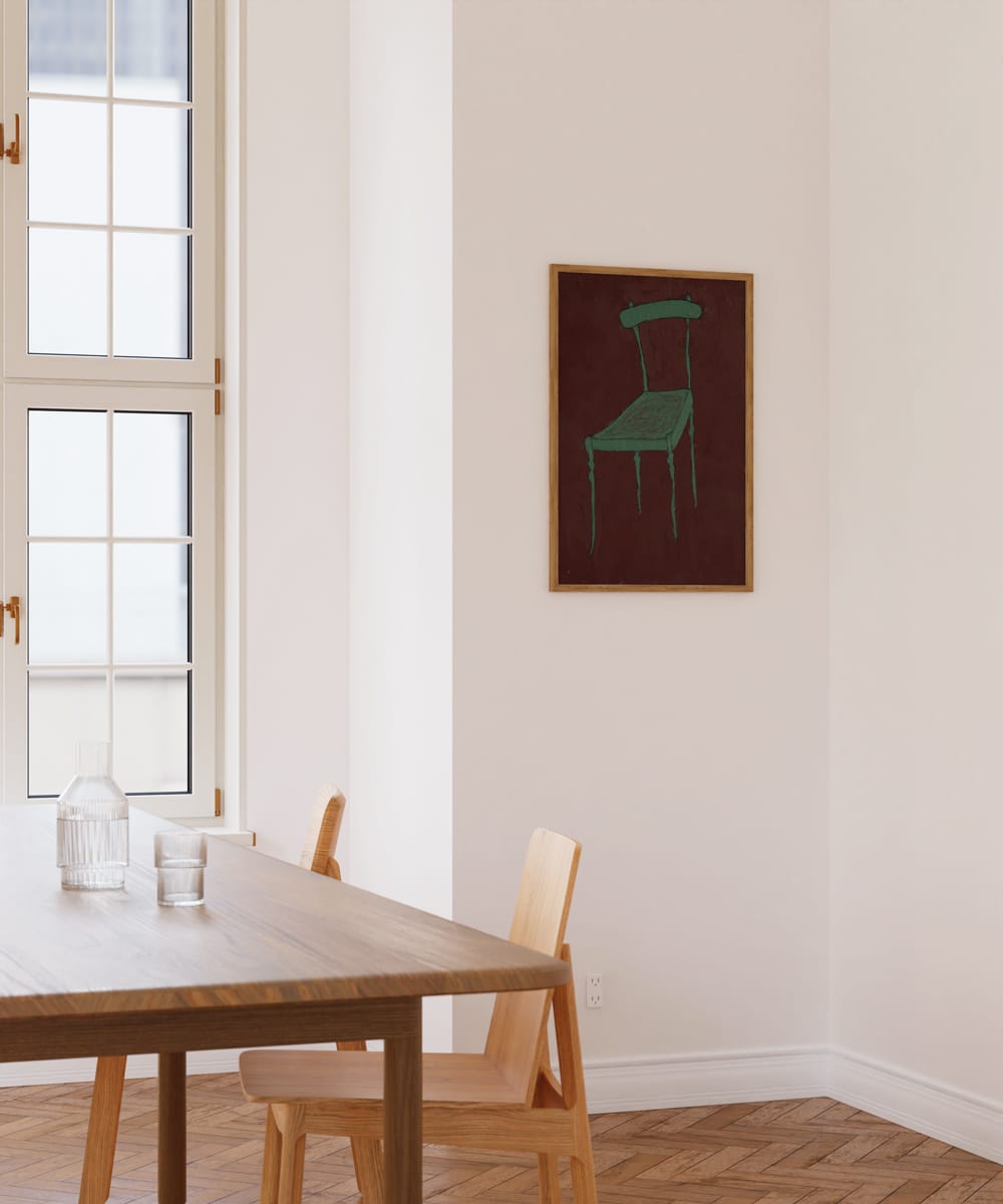 Green Chair On Dark Red