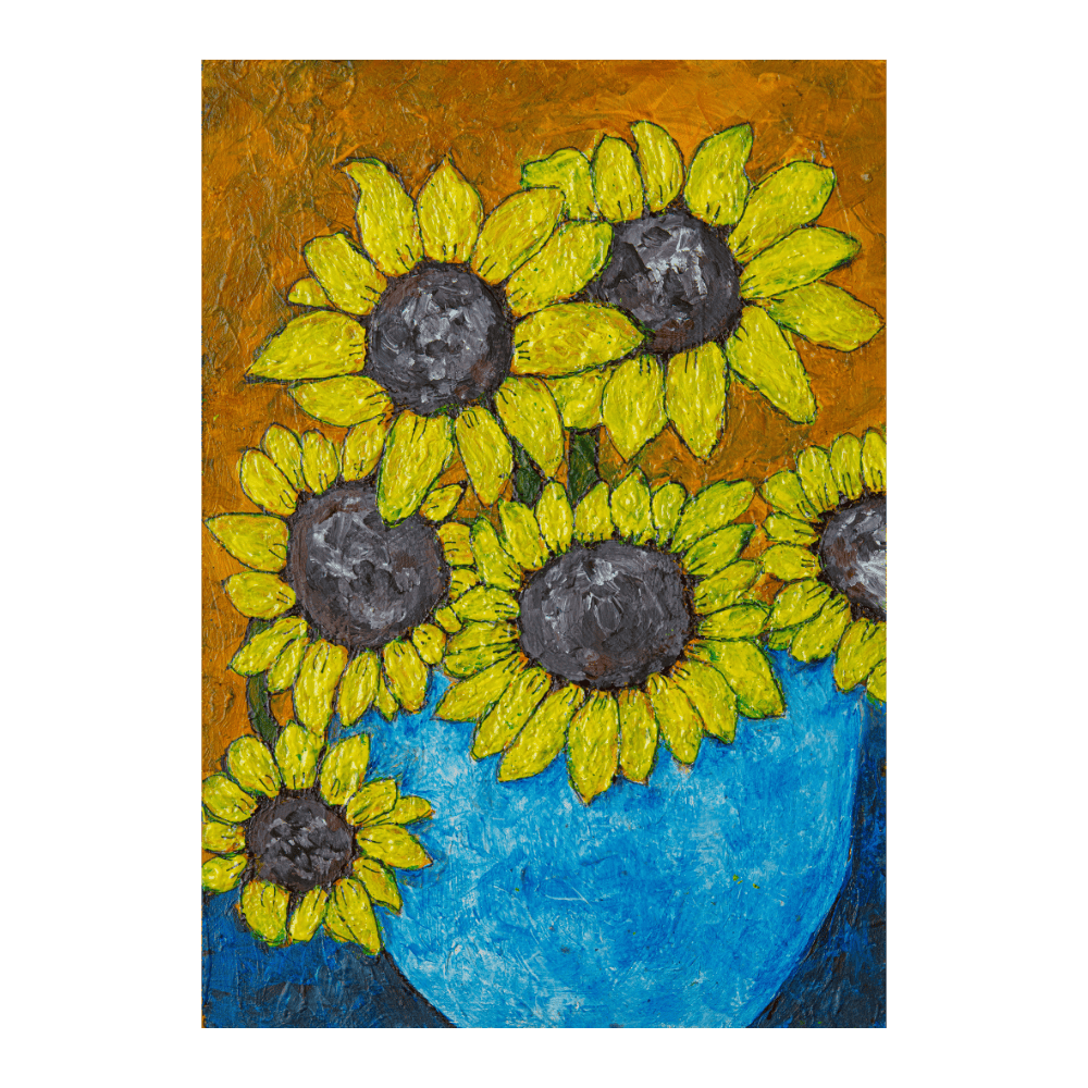 Sunflower In Blue Vase