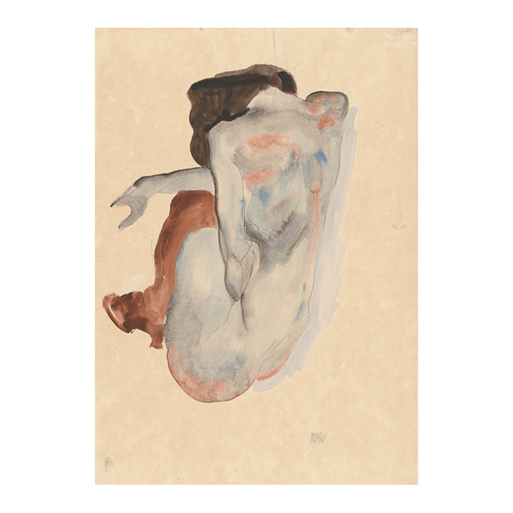 Egon Schiele: "Crouching Nude in Shoes and Black Stockings" (1912)