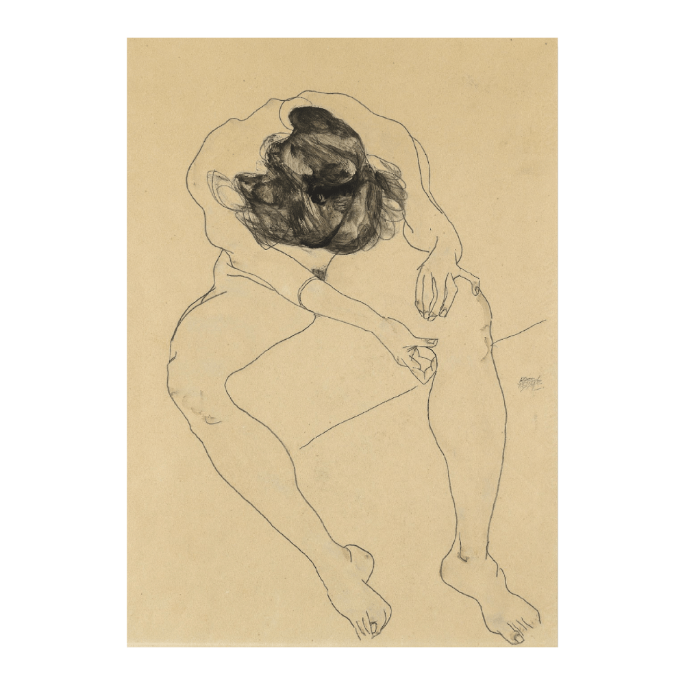 Egon Schiele - Sitzender Weiblicher Akt Von Oben Gesehen (1912)