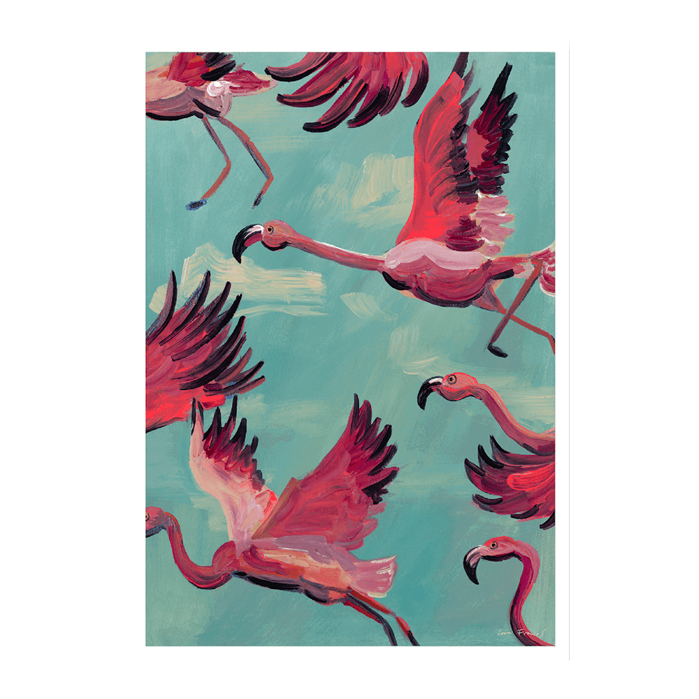 Flamingos In Flight