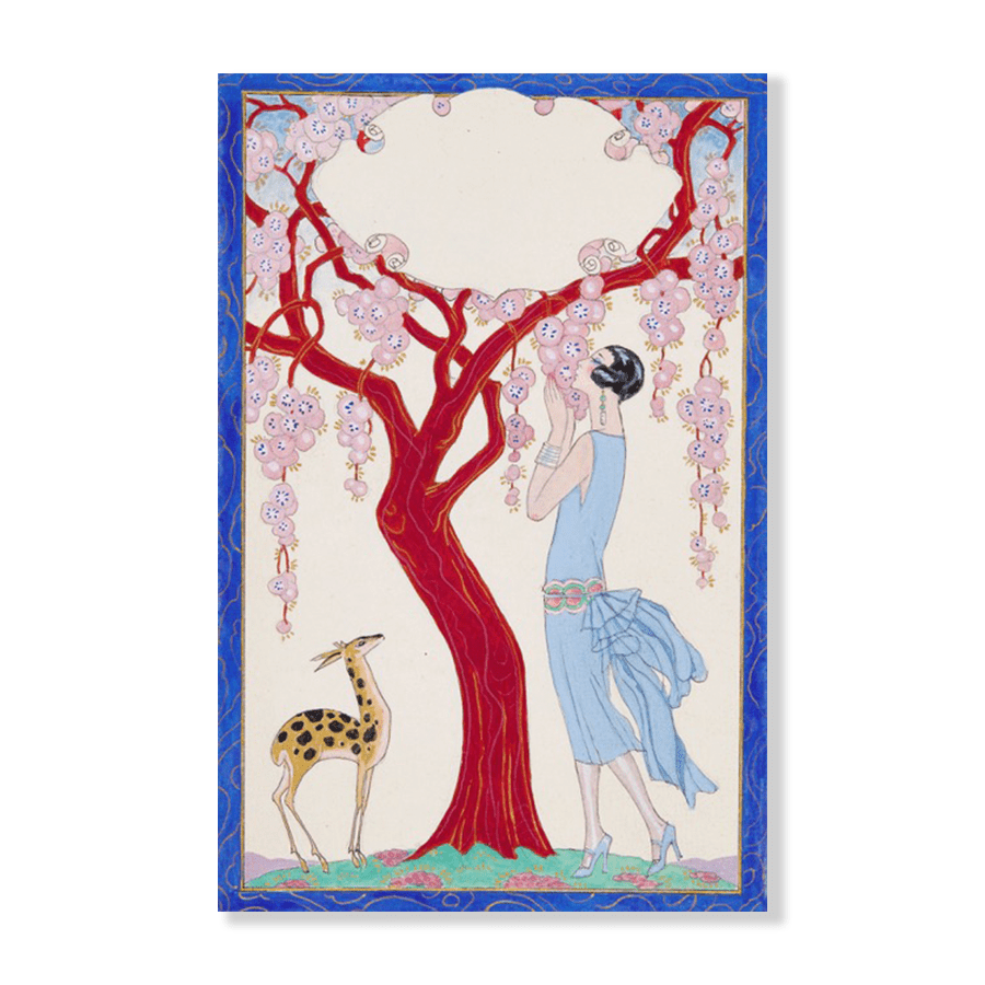 George Barbier: "Femme, Faon et Arbre Rouge" (100% off)