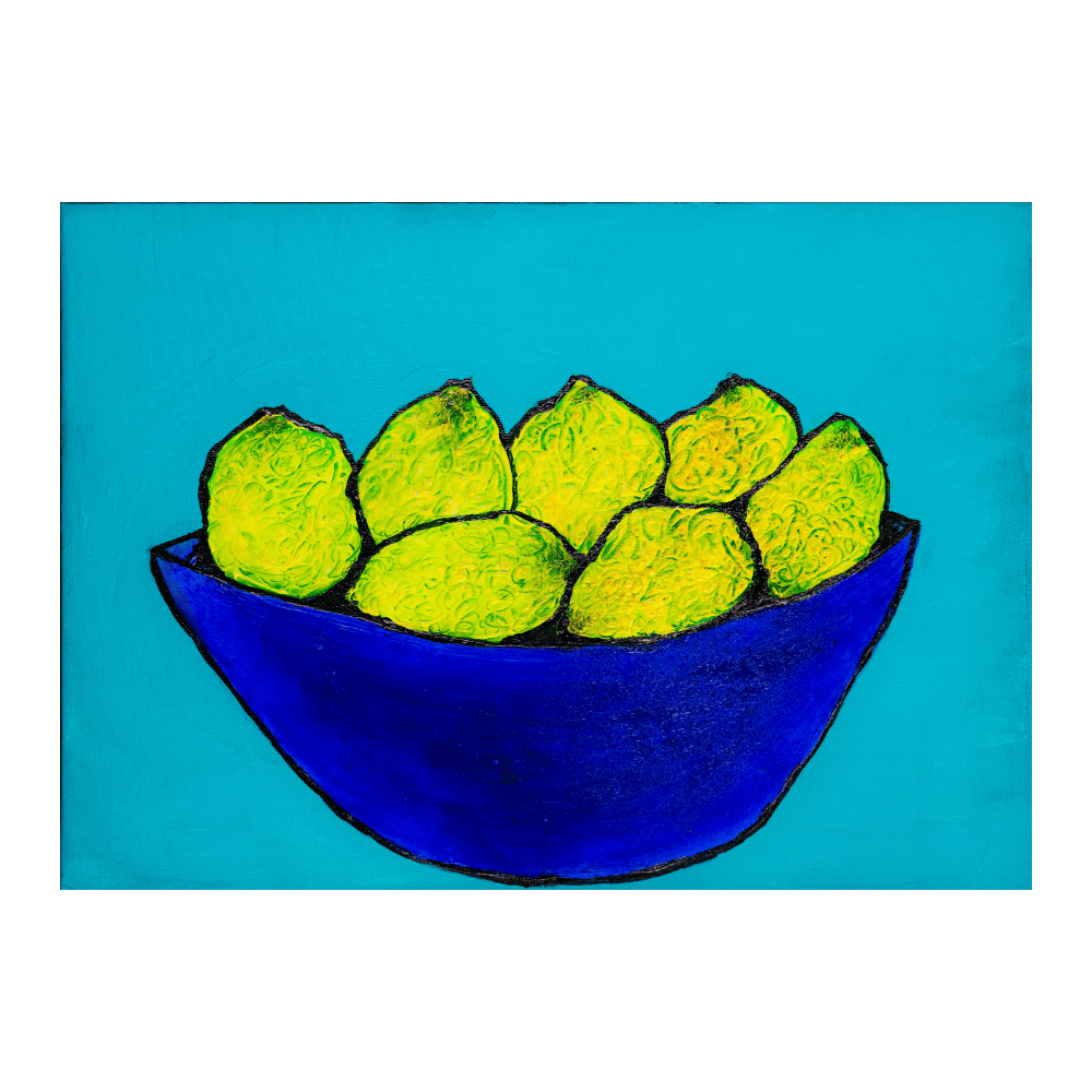 Lemons In Blue Bowl