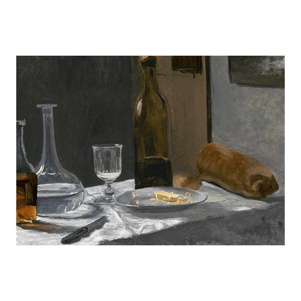 Monet: "Still Life with Bottle, Carafe Bread and Wine" (c.1862)