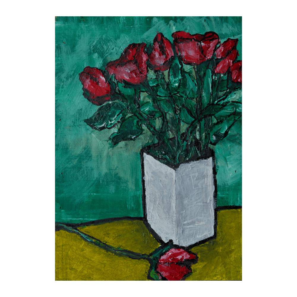 Roses In Square Vase