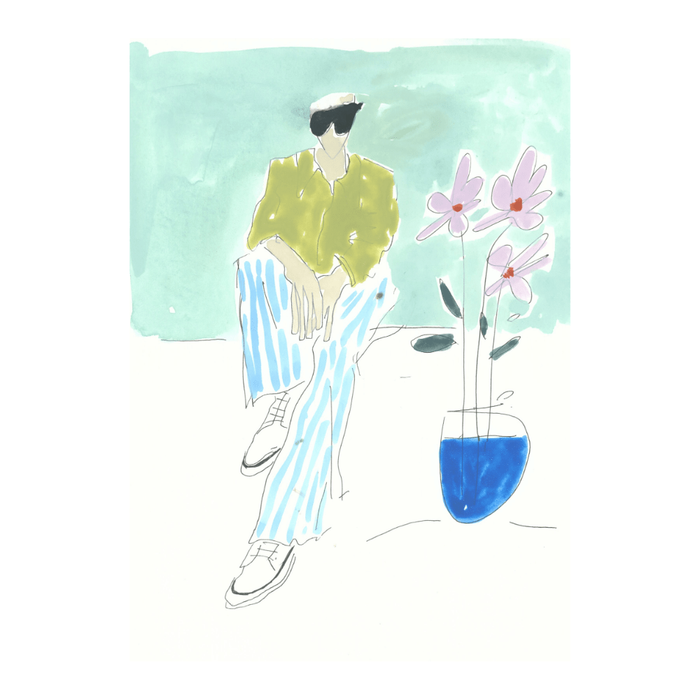 Seated In Blue Stripes