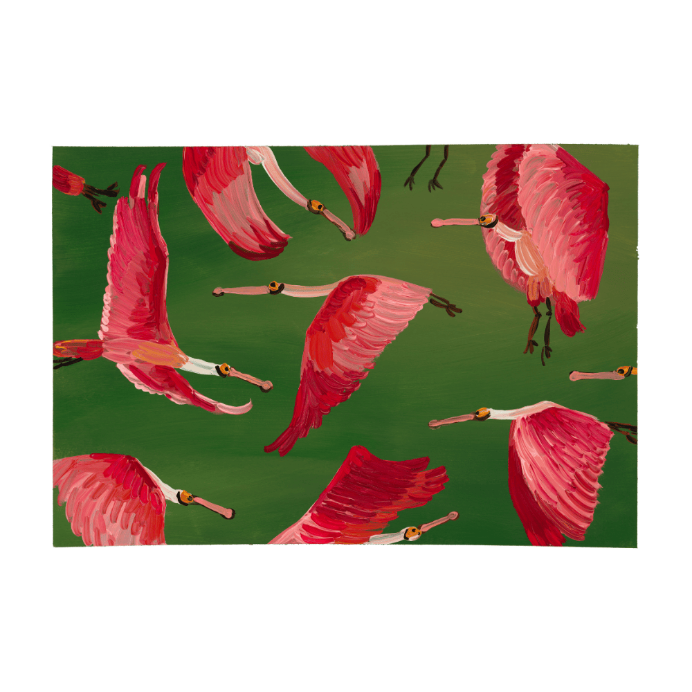 Spoonbills In Flight