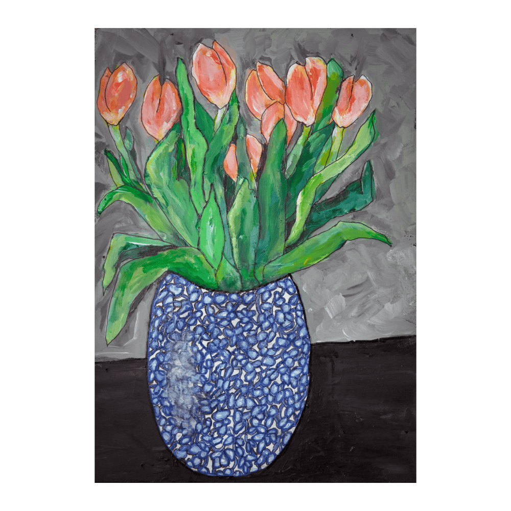 Tulips In Blue Vase