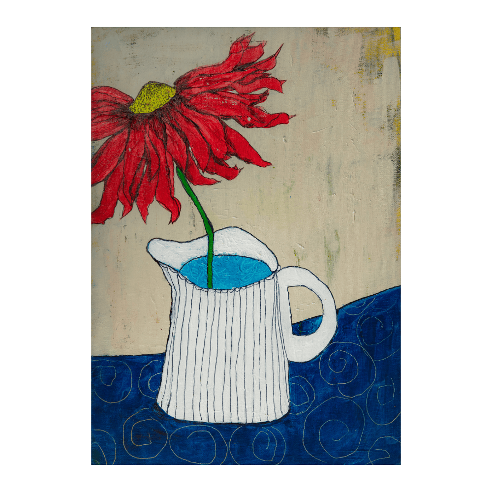 White Jug With Red Daisy