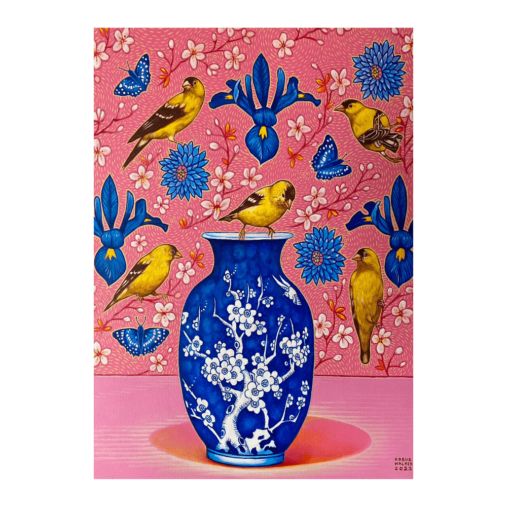 Yellow Weavers With Flower Vase