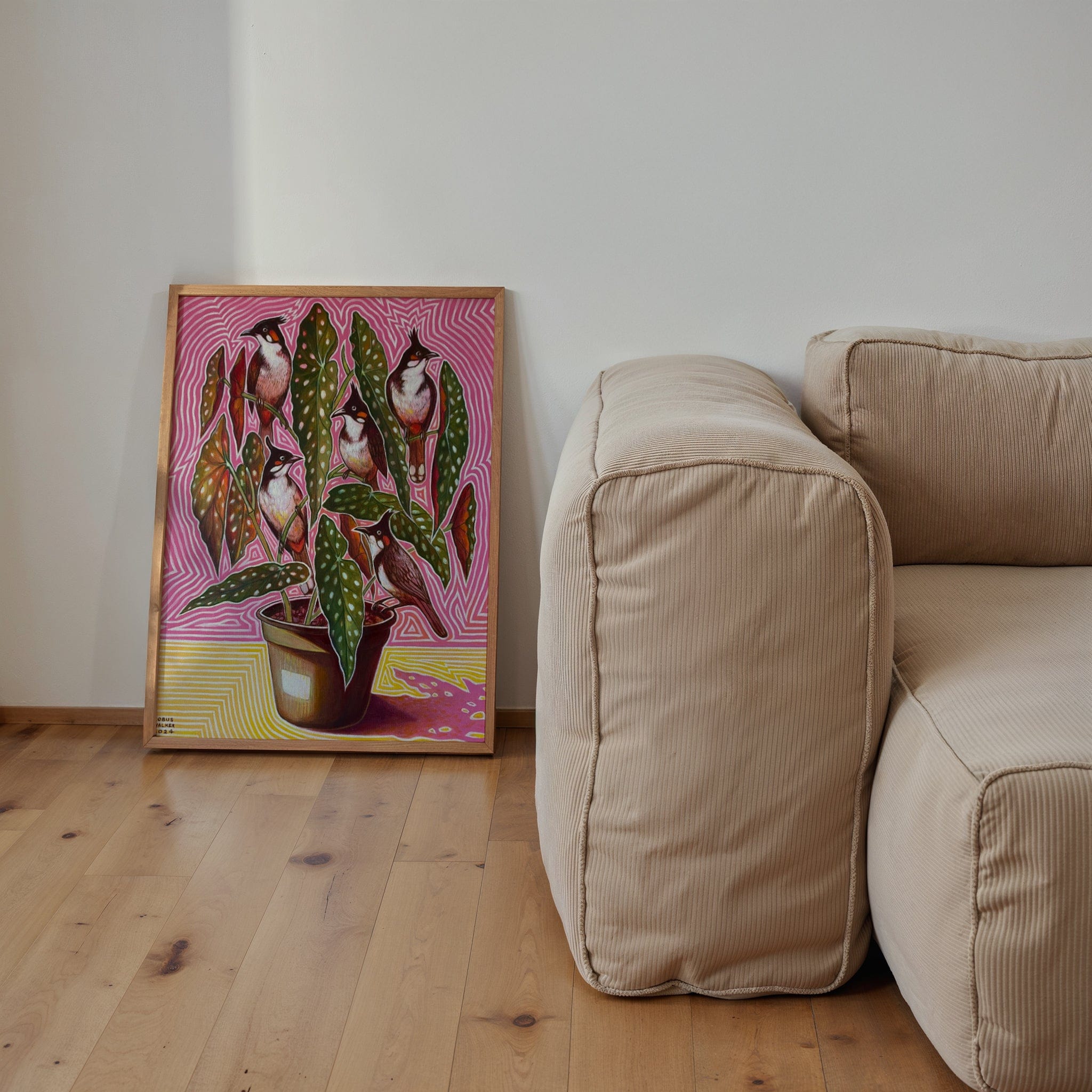 Red-Whiskered Bulbuls With Polkadot Begonia