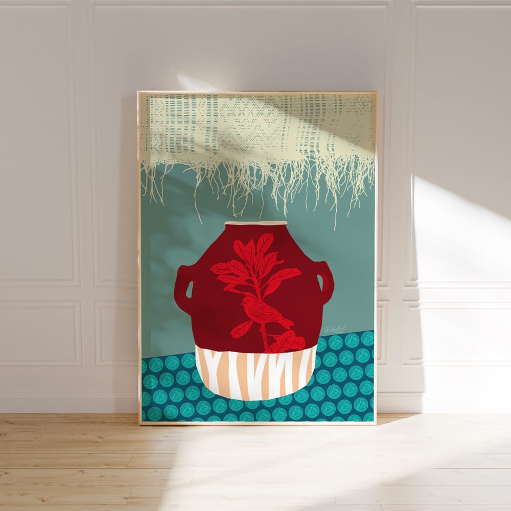 Mossie On A Red Earthen Vase
