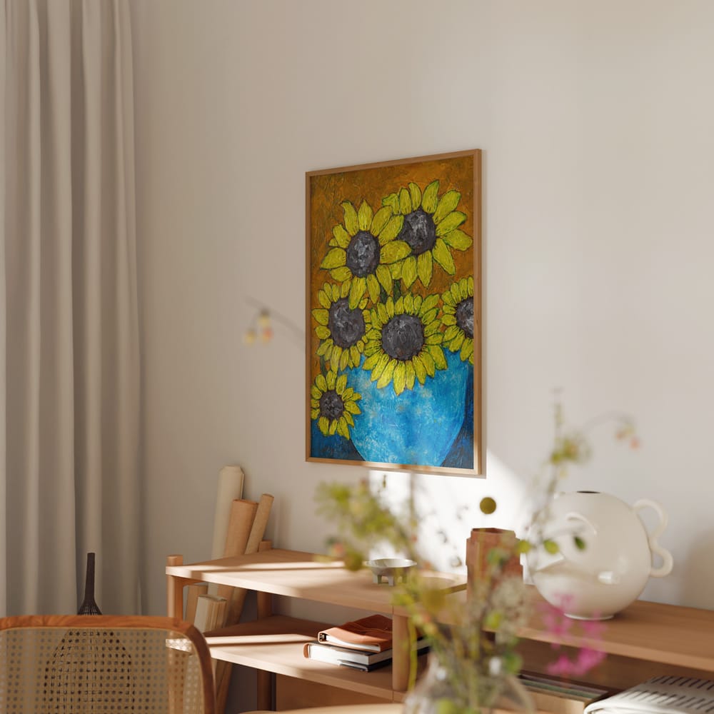 Sunflower In Blue Vase