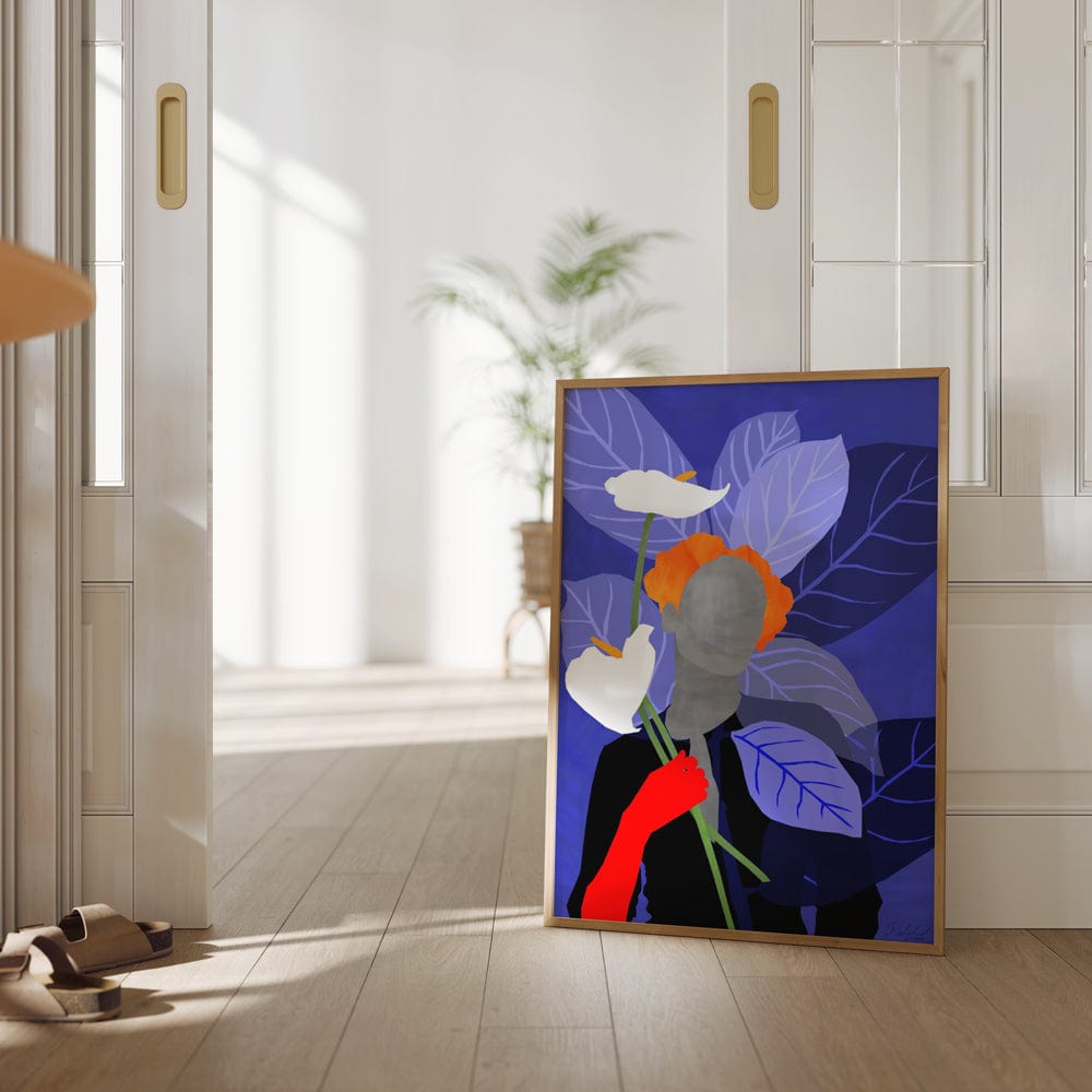 Indigo With Anthuriums