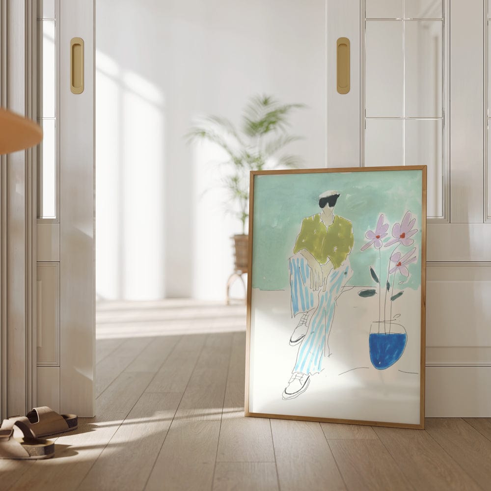 Seated In Blue Stripes