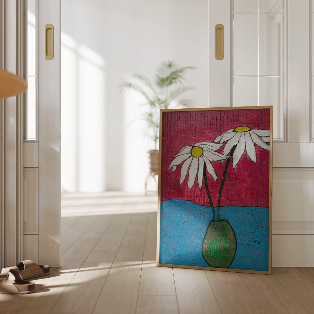 White Daisies In Green Vase