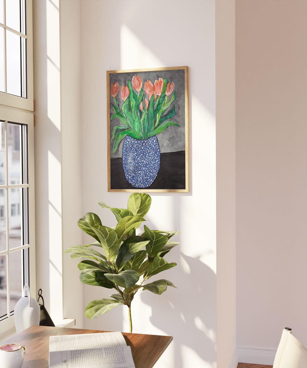Tulips In Blue Vase