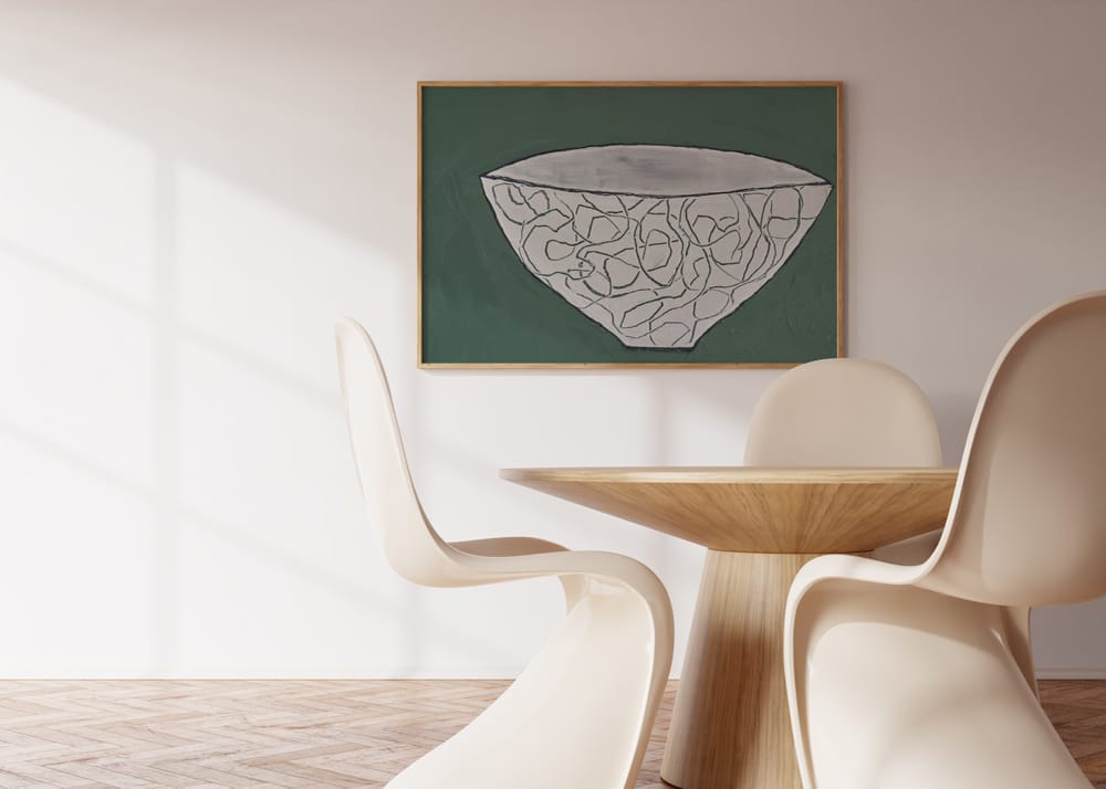 White Bowl With Green Lines