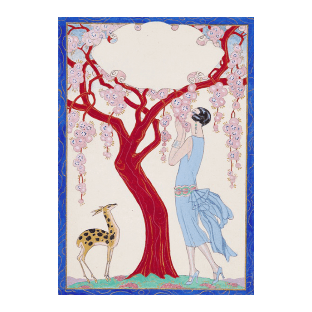 George Barbier: "Femme, Faon et Arbre Rouge"