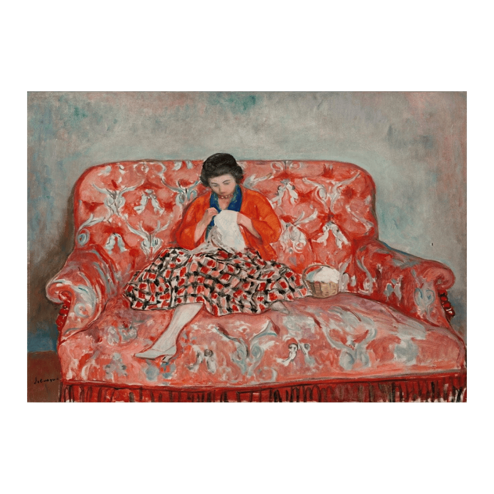 Jeune Fille Cousant Sur Un Canapé (Circa 1925)