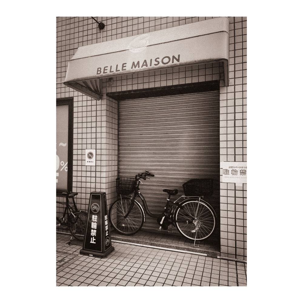 Parked Bicycle, No Bicycle Sign