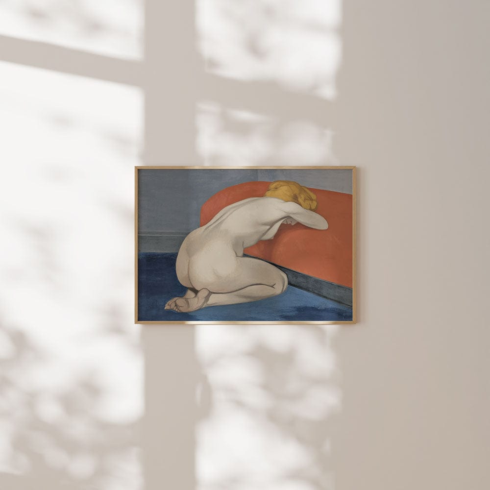 Félix Vallotton: "Naked Woman Kneeling In Front of a Red Couch" (1915)