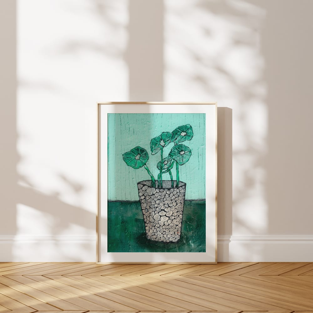 Nasturtiums In Black And White Bowl