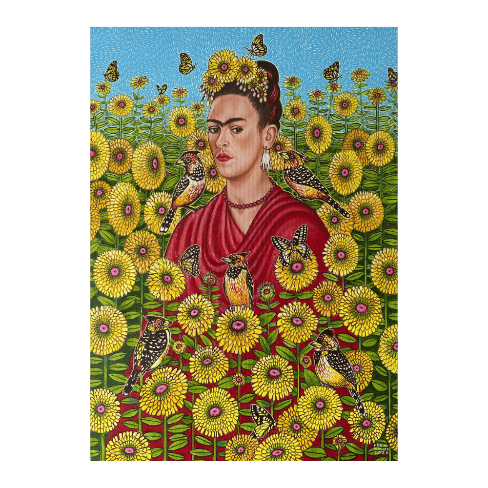 Frida With Crested Barbets And Rudbecia