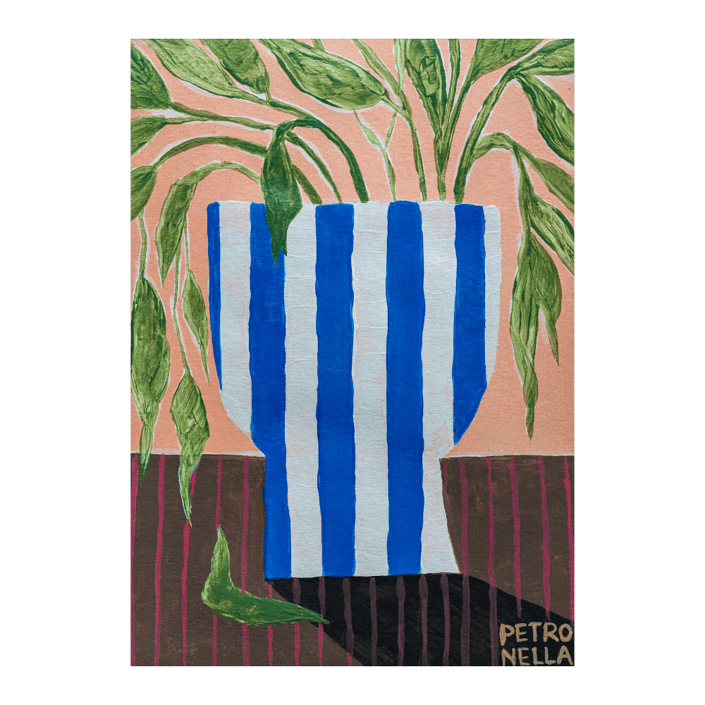 Greenery In White & Blue Vase