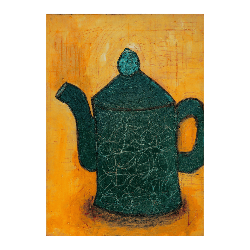 Green Tea Pot On Yellow