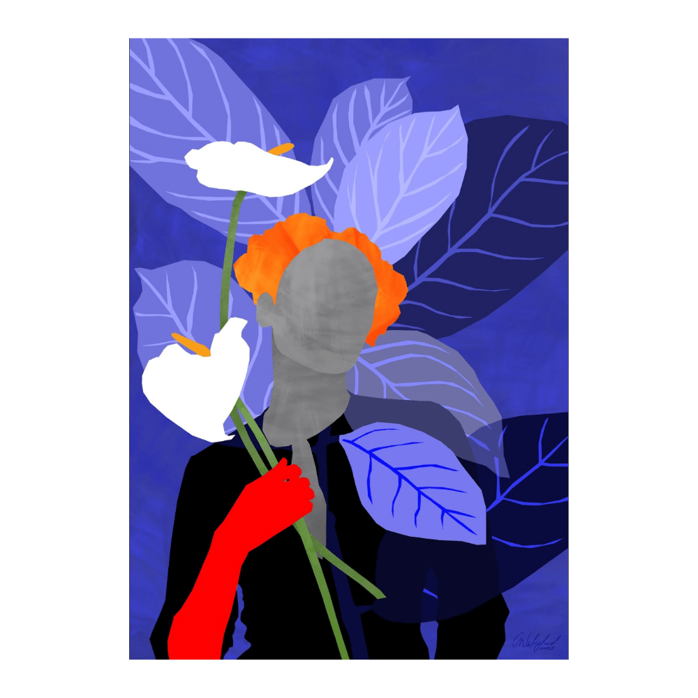 Indigo With Anthuriums