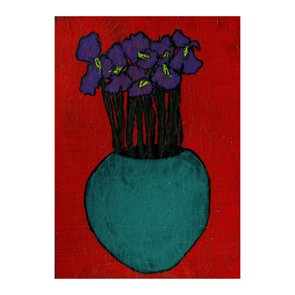 Irises In Blue Pot
