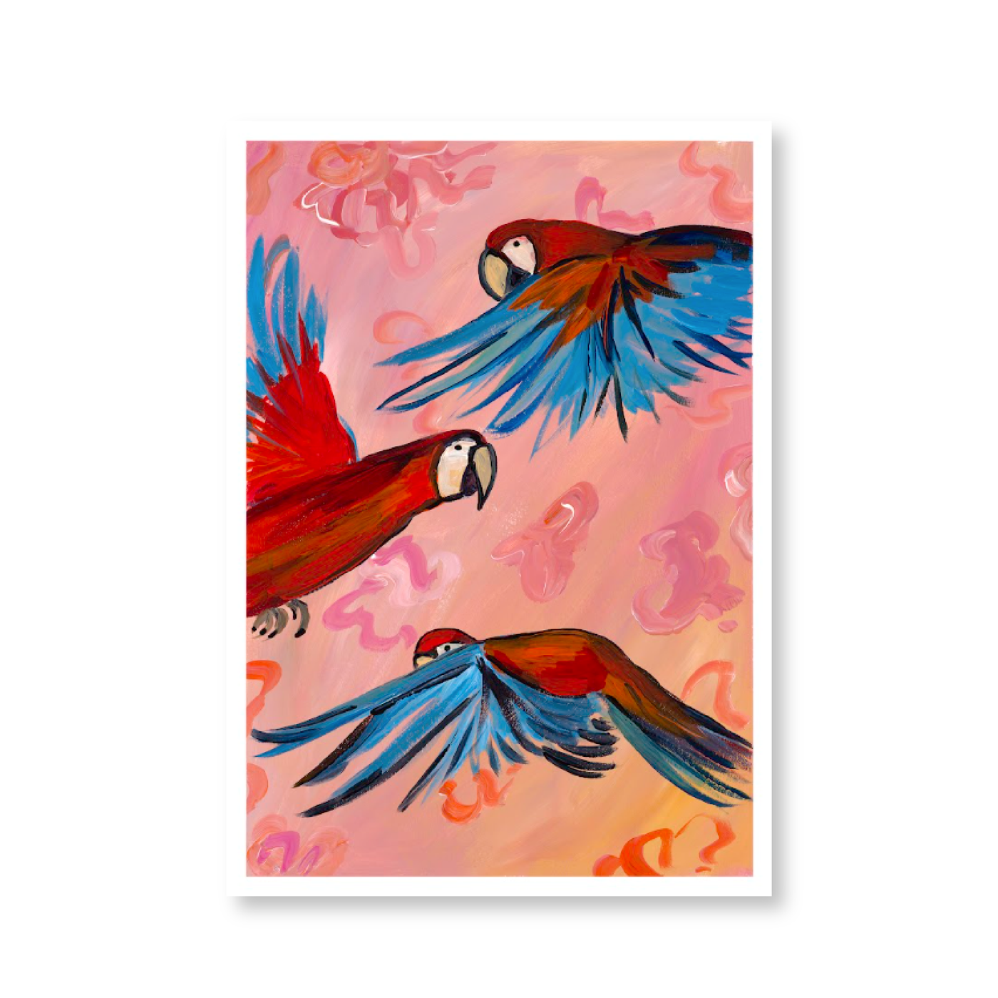 Red Parrots In Flight