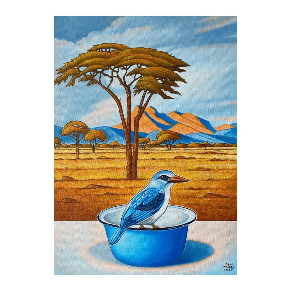 Kingfisher With Blue Enamel Bowl