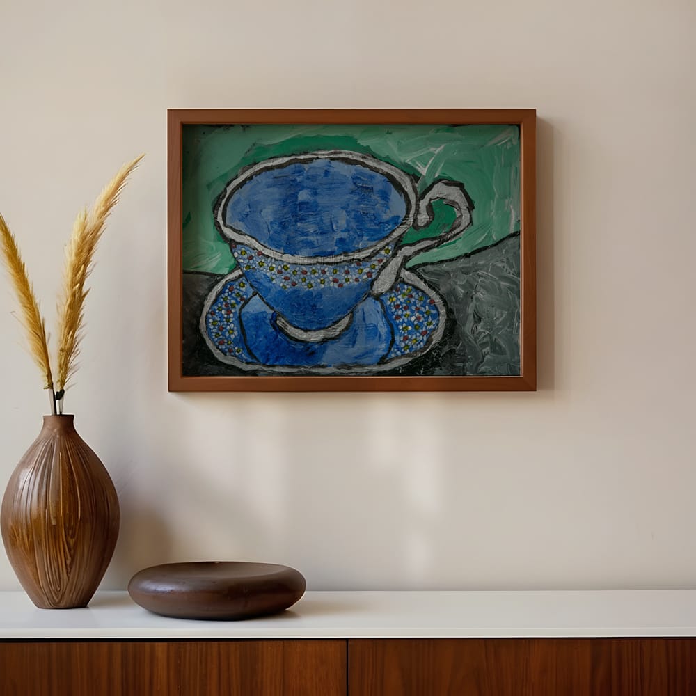 Blue Teacup On Green