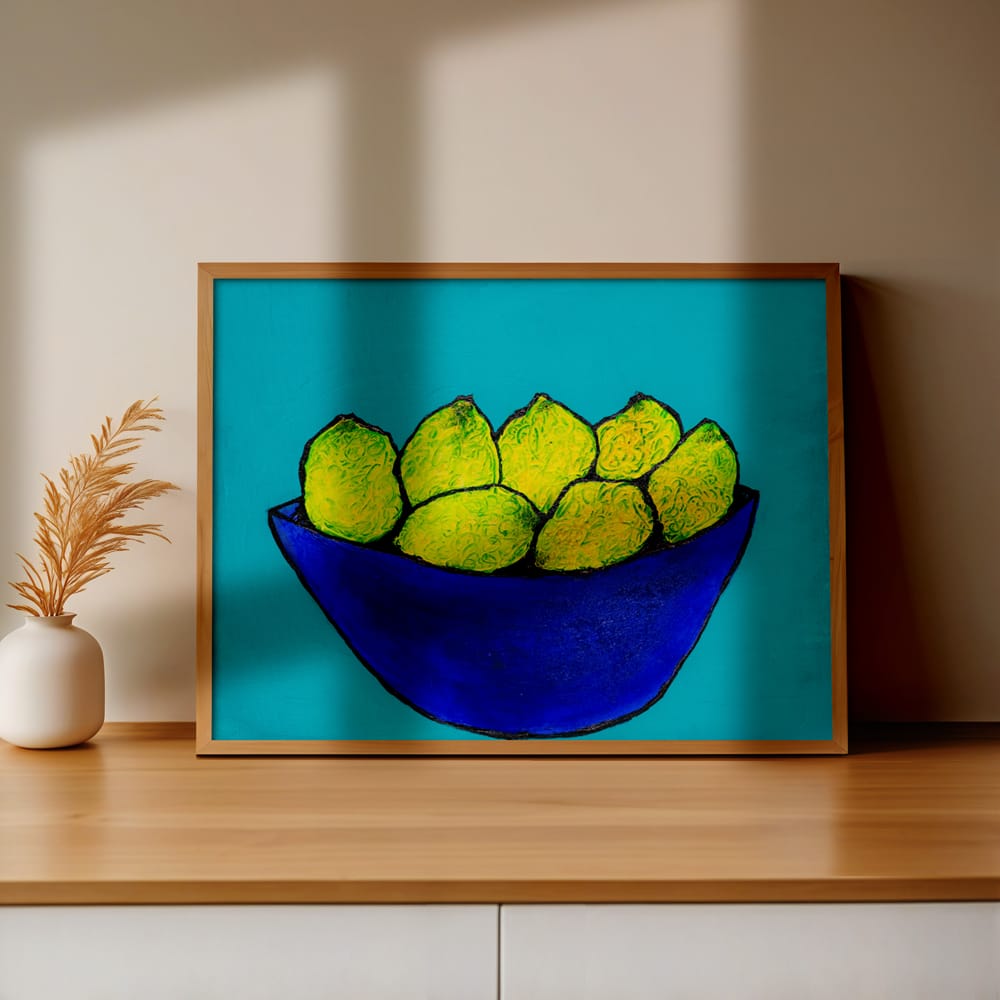 Lemons In Blue Bowl