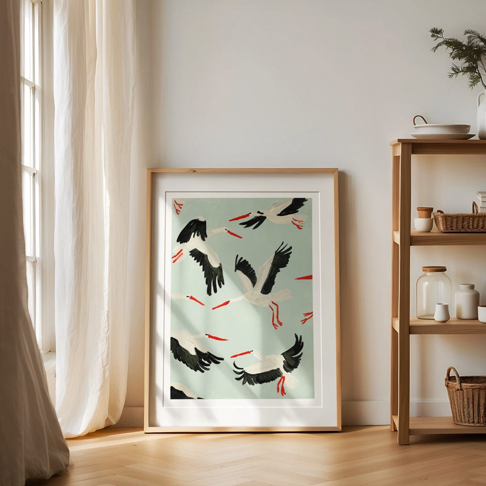 White Storks In Flight