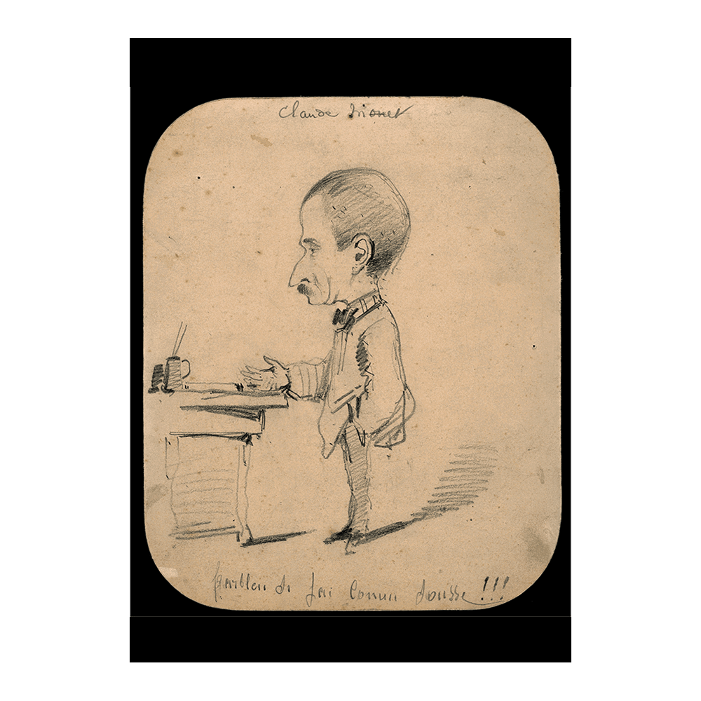 Monet: "Caricature of a Man Standing by Desk" (1855)