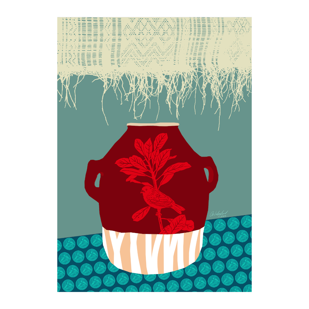 Mossie On A Red Earthen Vase