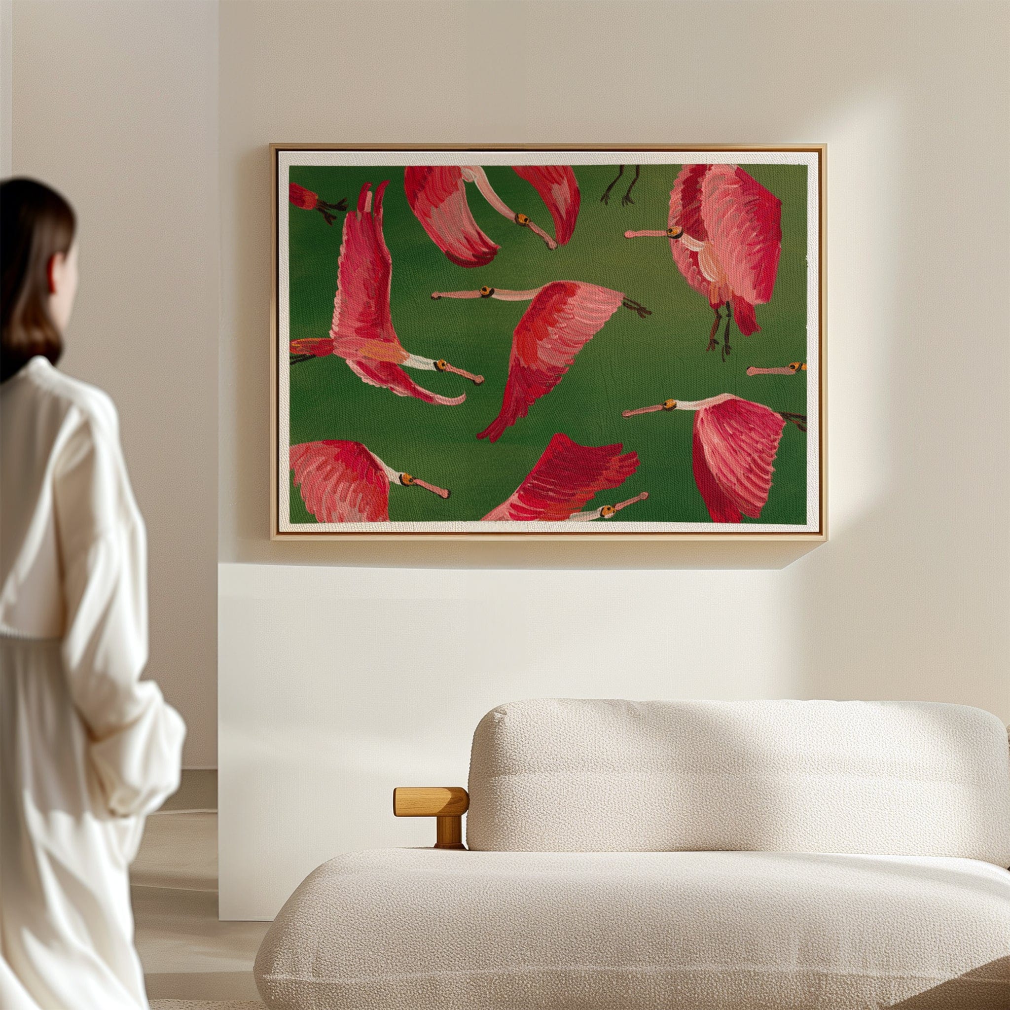 Spoonbills In Flight