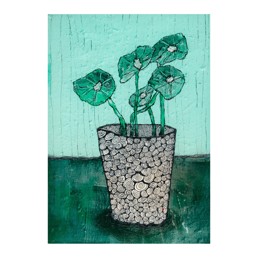 Nasturtiums In Black And White Bowl