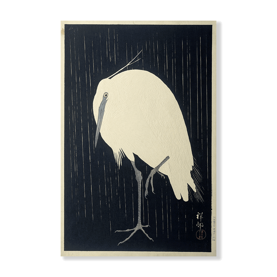Ohara Koson: "Egret in the Rain" (1925) - Jasper & Jute
