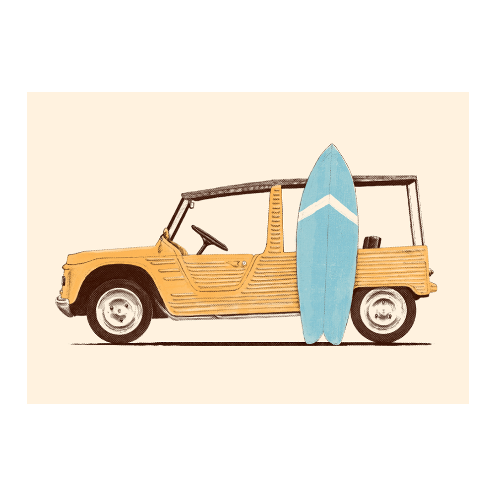 Vintage Car With Surfboard