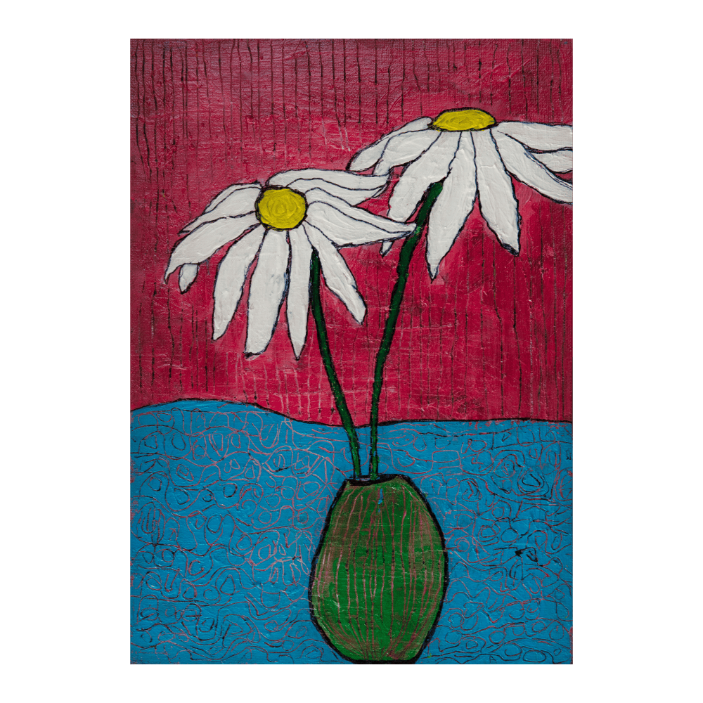 White Daisies In Green Vase