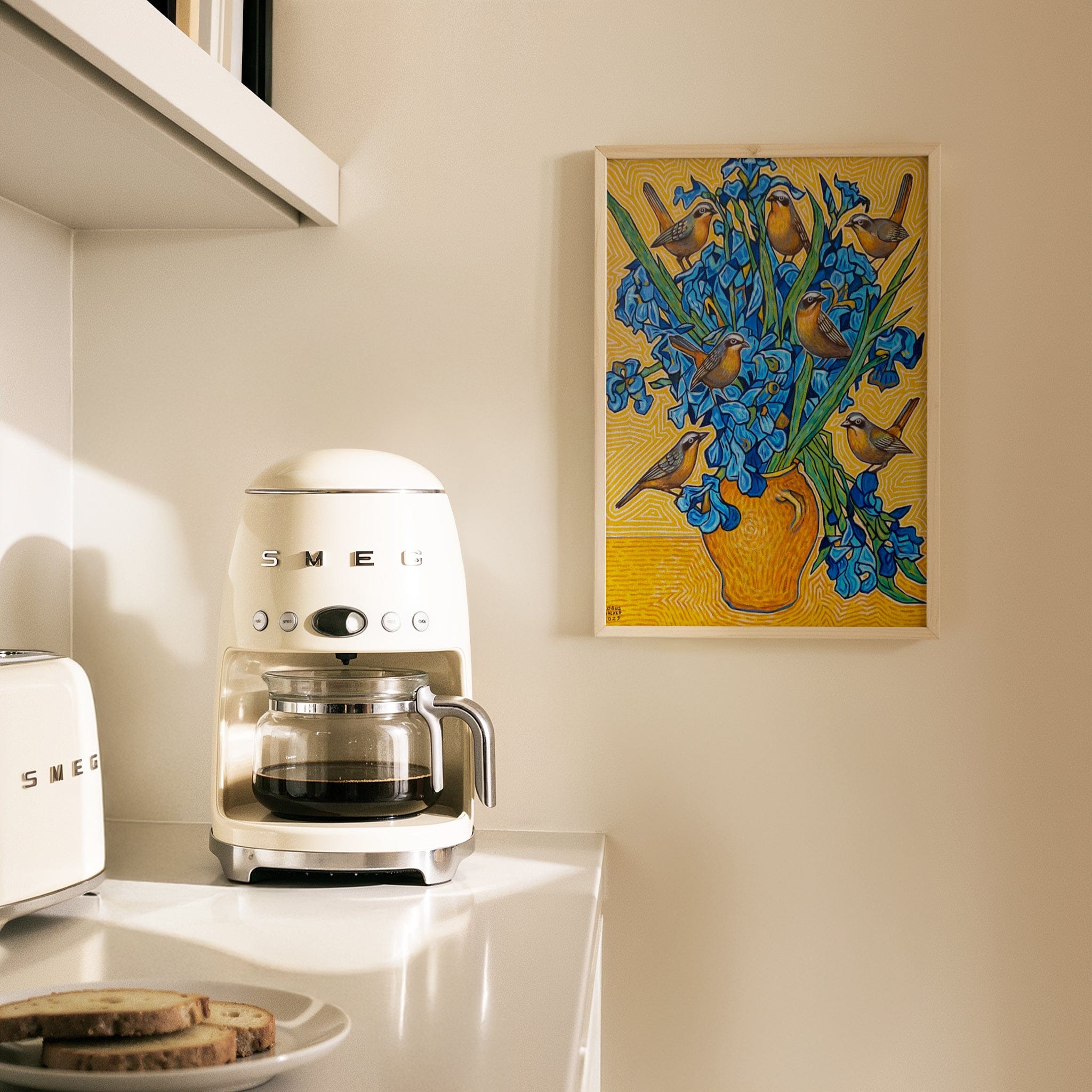 Vase With Irises And Robins