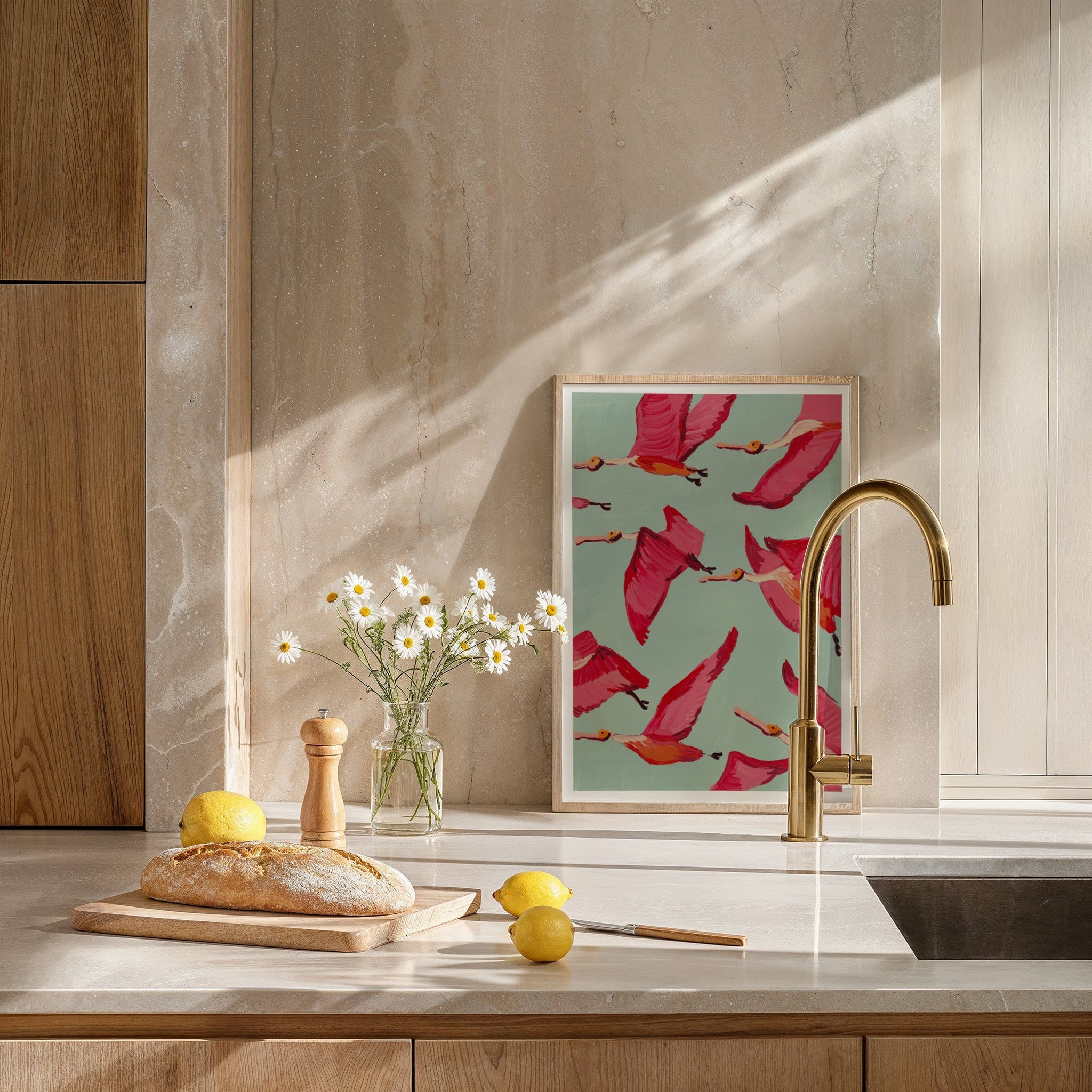 Roseate Spoonbills In Flight II