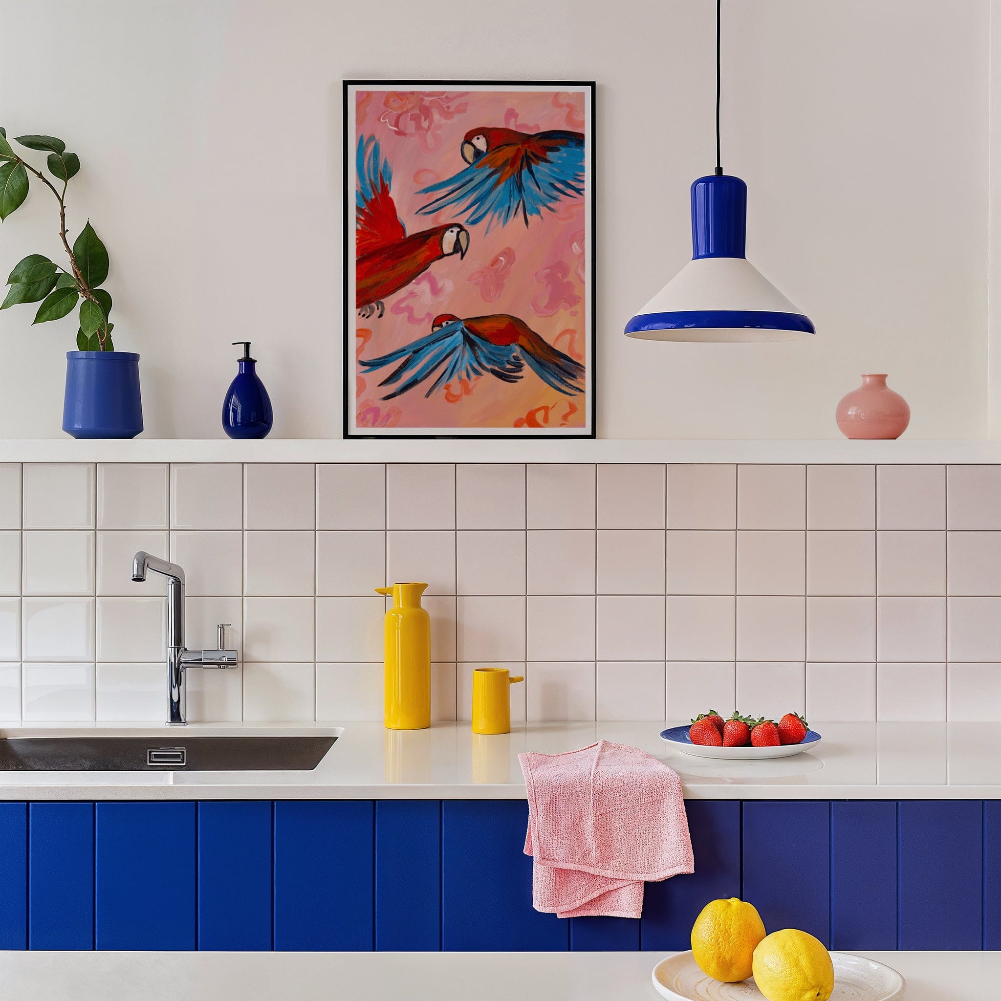 Red Parrots In Flight