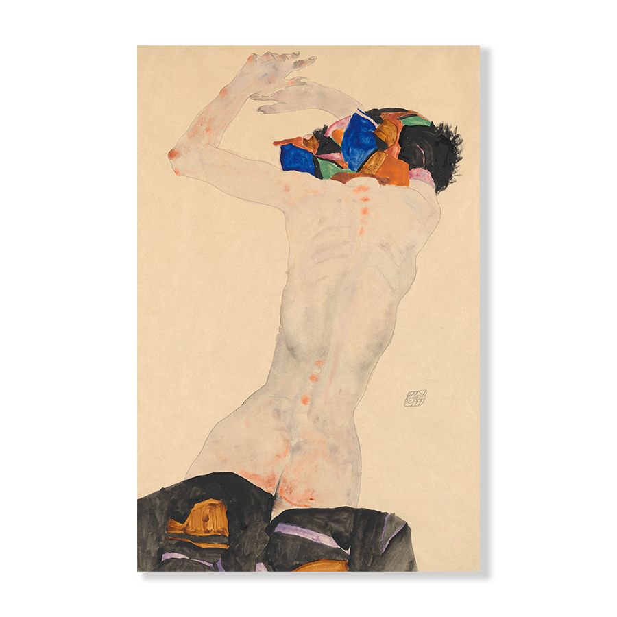 Egon Schiele: "Rückenakt mit buntem Tuch" (1911)